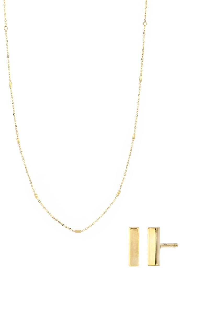 14K Gold Bar Studs & Station Necklace Box Set | Nordstrom