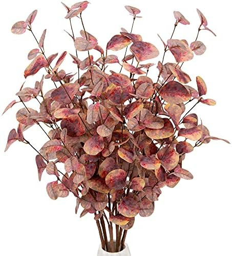 Amazon.com: 6 Pcs Artificial Eucalyptus Stems Fall Leaf Spray in Burgundy Red Silk Eucalyptus Lea... | Amazon (US)