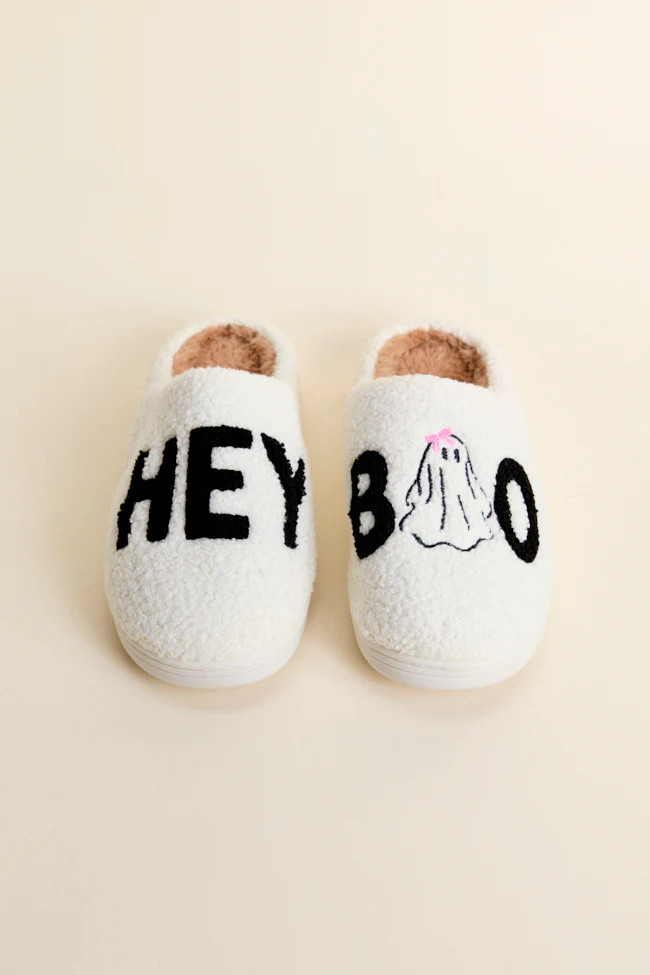 Hey Boo White Slippers | Pink Lily