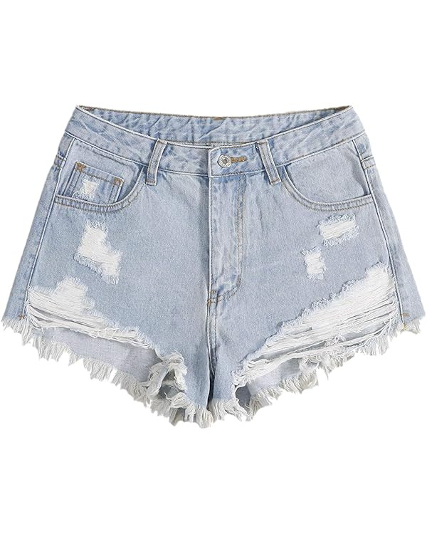 WDIRARA Women's Raw Hem Ripped Button Front Wide Leg Denim Jeans Casual Solid Shorts | Amazon (US)