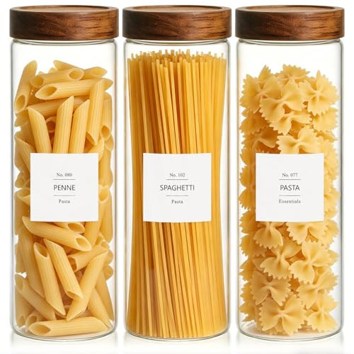 KEYWING 64oz Pasta Storage Containers with Lids, Glass Spaghetti Containers | Amazon (US)