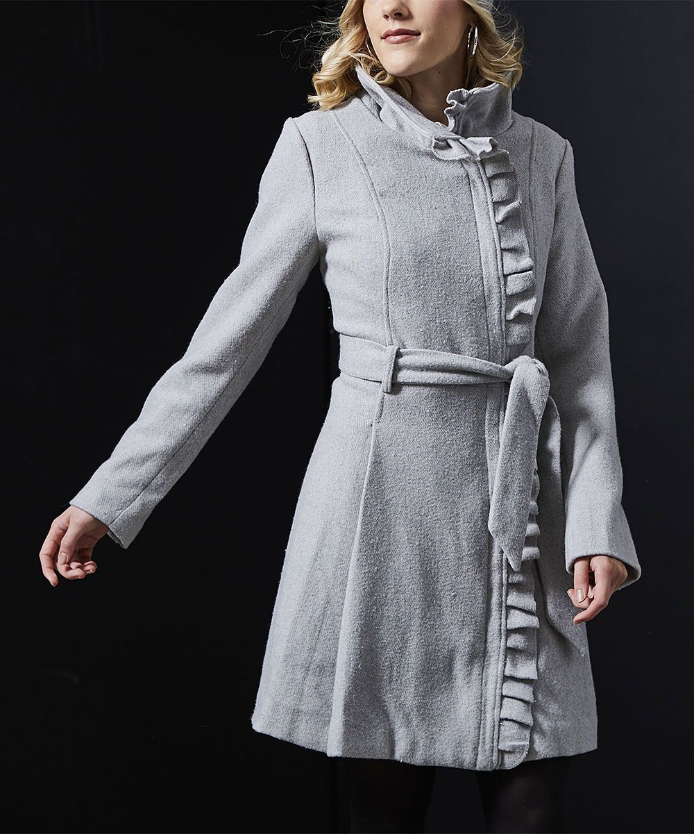 Steve Madden Women's Overcoats GREY - Gray Ruffle-Accent Trench Coat - Women & Plus | Zulily