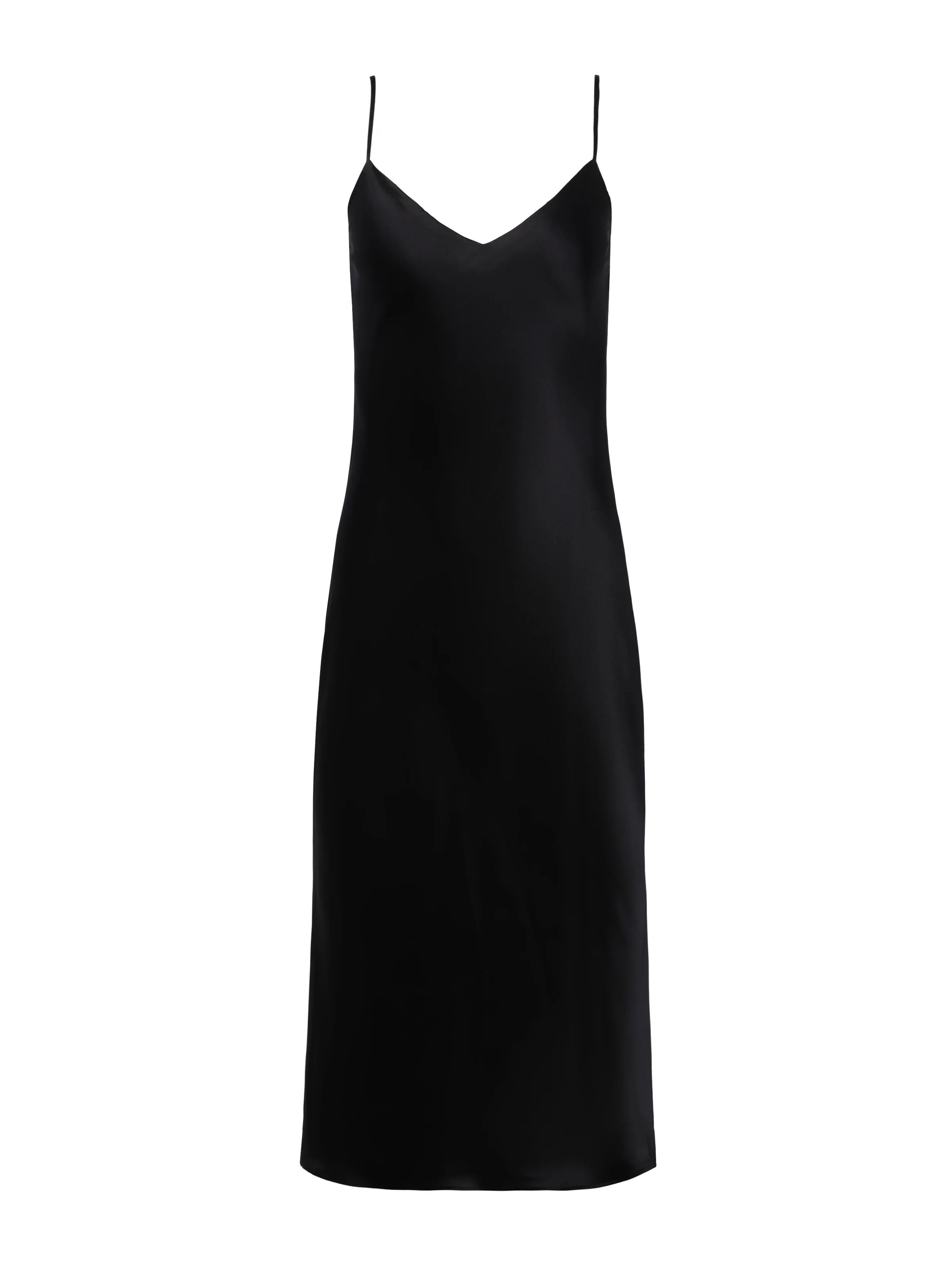 L'AGENCE Jodie V-Neck Silk Slip Dress in Black Charmeuse | L'Agence