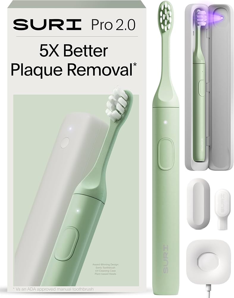 SURI Pro Sonic Electric Toothbrush | Over 4+ Weeks Battery | UV Cleaning Travel Case | Pressure S... | Amazon (US)