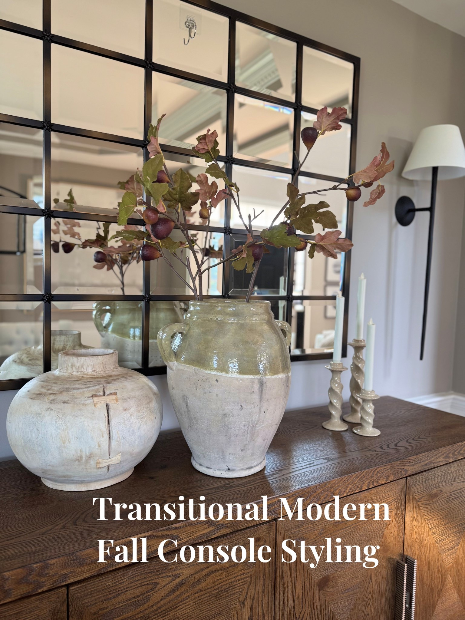 Pairing a large vase with fall branches and candlesticks helps create a cozy home this season. 
#LTKconsoletablestyling #falltabledecor #candleholders #potterybarn #potteryvase #LTKautumn 

#LTKSeasonal #LTKHome