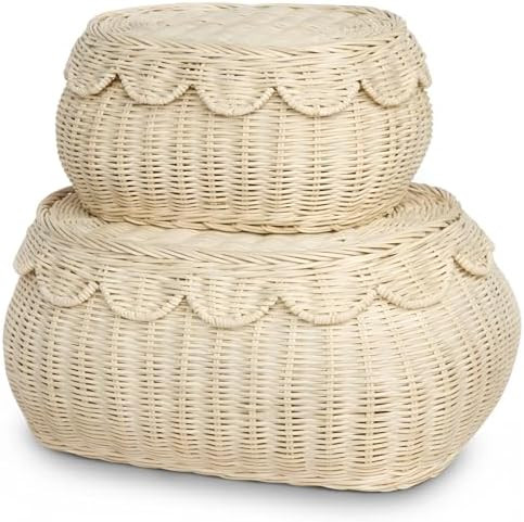 BEBE BASK The Original Scalloped Basket Set Of 2 – Small Scallop Basket - 15 x 11 x 6 In - Hand... | Amazon (US)