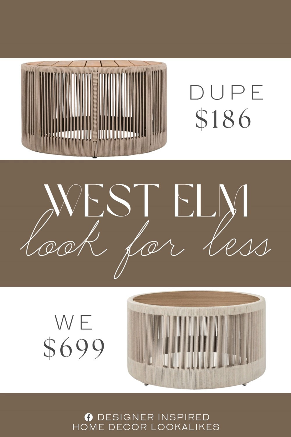 Inspired by West Elm Outdoor Round Coffee Table. Round Patio Coffee Table. Outdoor Round Center Table. Rope Weave Coffee Table. Woven Patio Table. Outdoor Accent Table. Modern Outdoor Centerpiece. Modern Outdoor Furniture. 

Home more affordable option find copy cat similar look for less budget friendly affordable cheap cheaper beautiful pretty. Clearance sale coupon code discount code promo code luxury lookalike look a like Inspo inspiration inspired by idea ideas Love like these? I share multiple every day in my FB group.
#westelminspired #coffeetable #outdoortable #outdoorliving #wovenfurniture #roundcoffeetable #furniturefinds #patioinspo  

 #LTKHome
