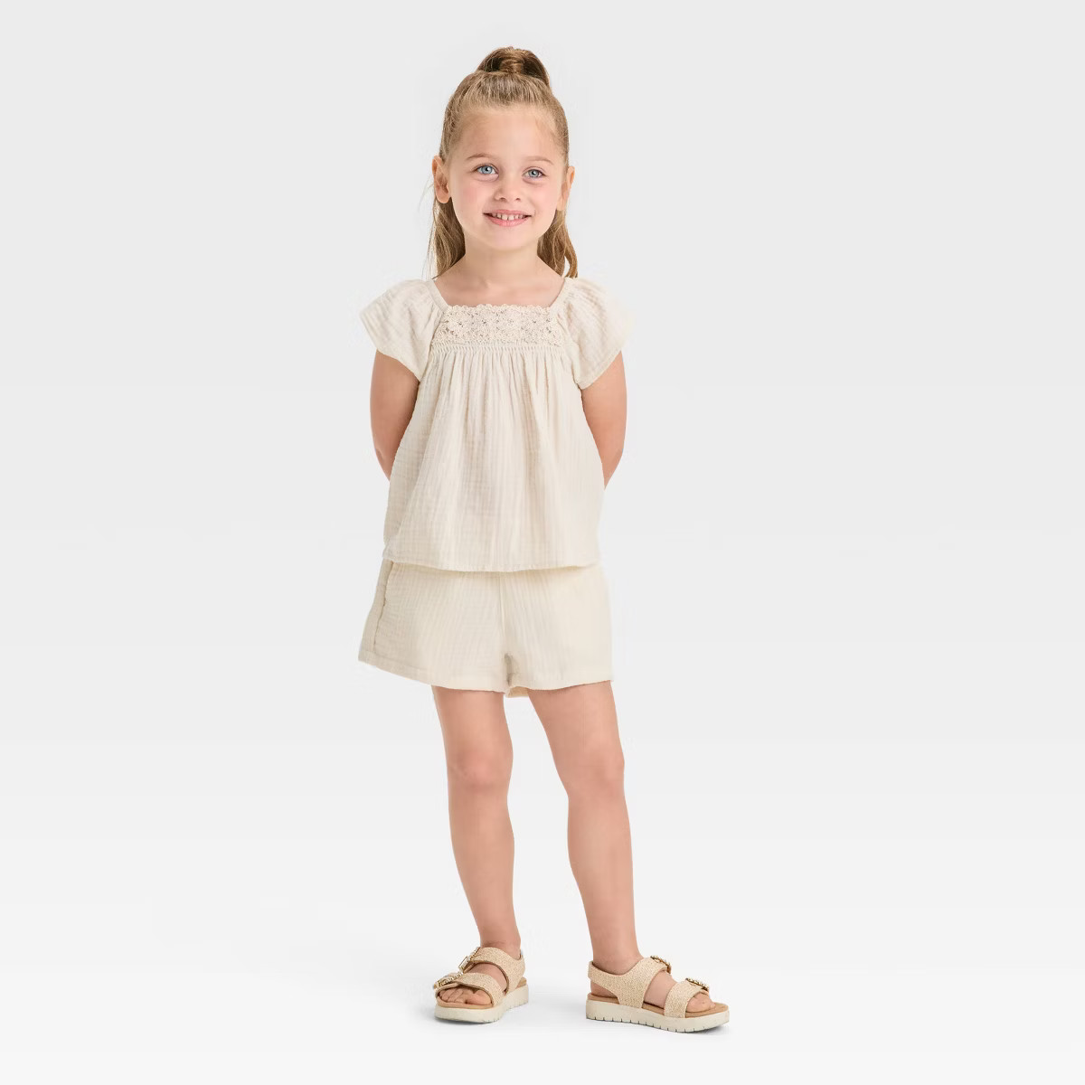 Toddler Girls' Floral Top & Shorts Set - Cat & Jack™ Beige | Target