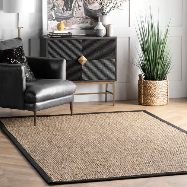 Black Seagrass with Border 5' x 8' Area Rug | Rugs USA