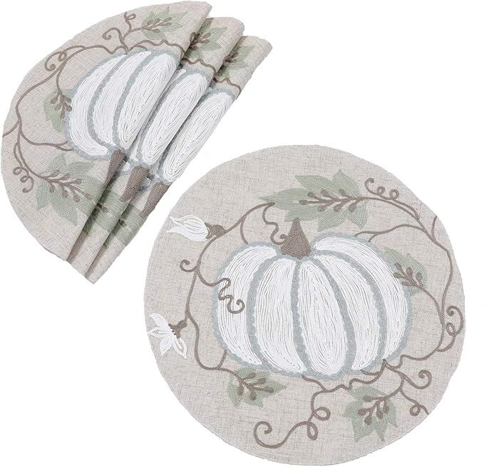 Manor Luxe Harvest Pumpkins and Vines Placemats, 16" Round, Multi Color | Amazon (US)