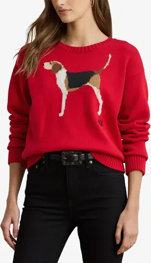 Intarsia Foxhound Cotton Sweater | Nordstrom