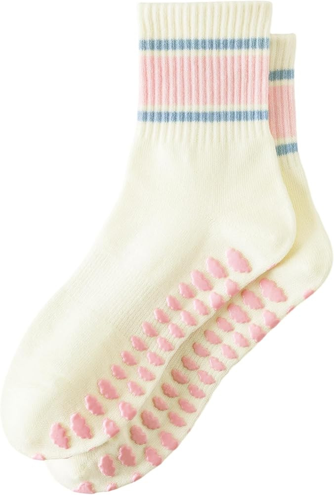 Yawlsow Pilates Grip Socks for Women Yoga Grippy Socks Cute Barre Non Skid Athletic Crew Sticky S... | Amazon (US)