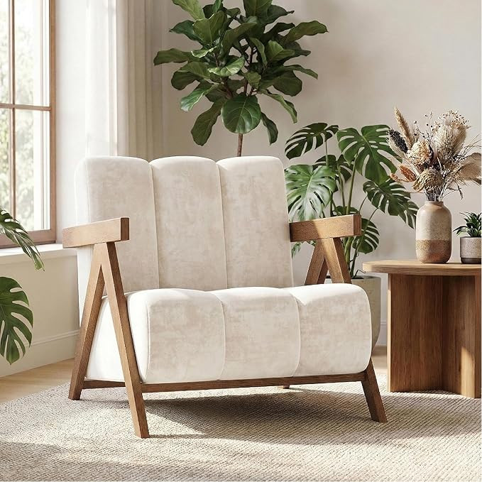 Amazon.com: Modern Accent Chair for Living Room Bedroom,Comfy Chenille Reading Chair with Wood Fr... | Amazon (US)
