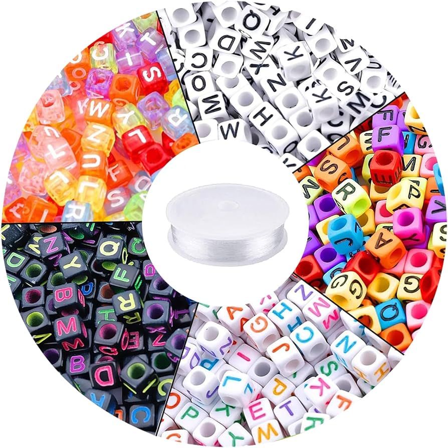 Augshy 1400pcs 5 Color Acrylic Alphabet Cube Beads Letter Beads with 1 Roll 10M Crystal String Co... | Amazon (US)