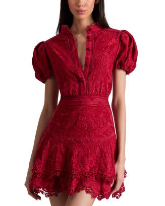 Alice and Olivia Loryn Embroidered Short Sleeve Dress  | Bloomingdale's Alice + Olivia | Bloomingdale's (US)
