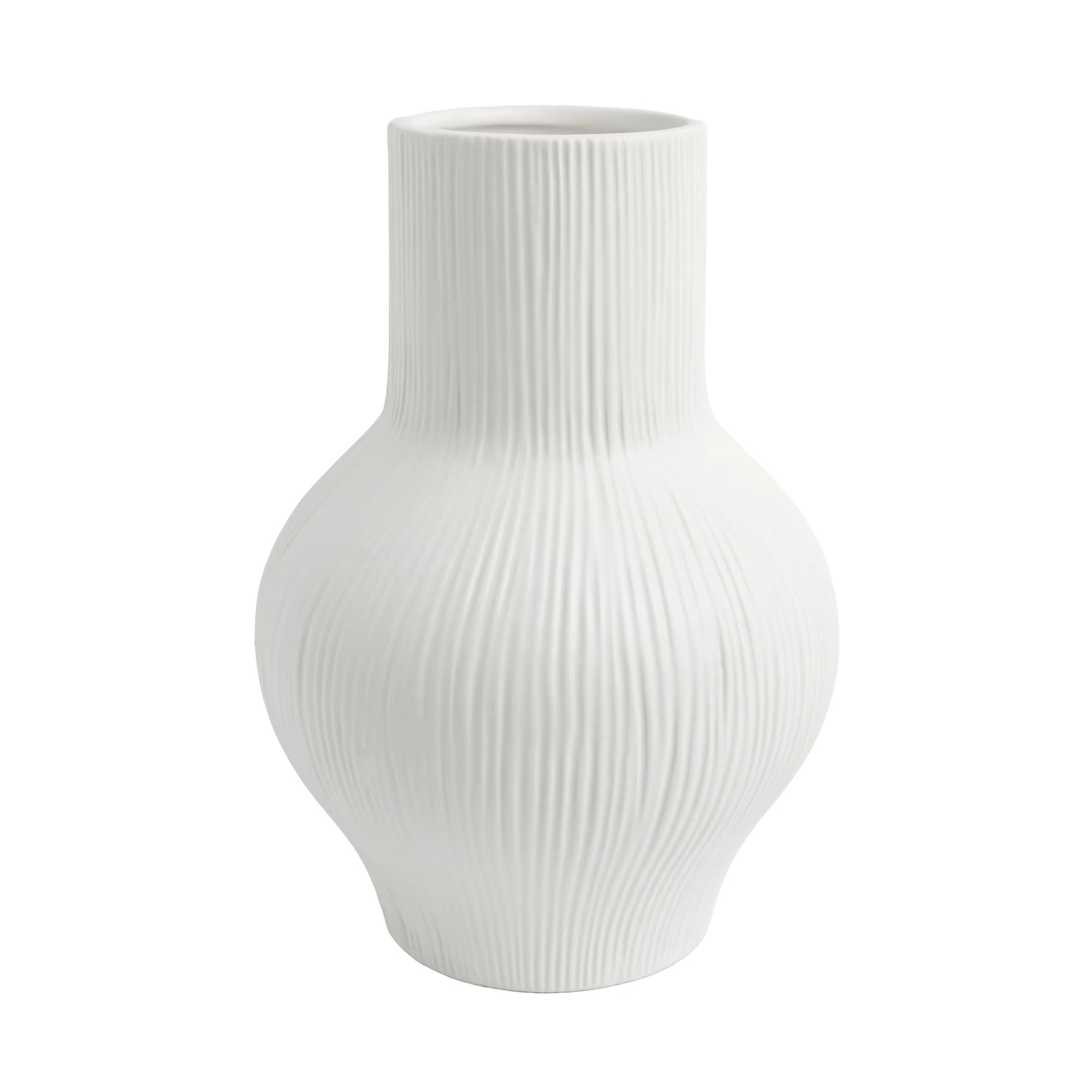 Better Homes & Gardens Soft Curve White Ribbed Ceramic Decorative Vase, 10" | Walmart (US)