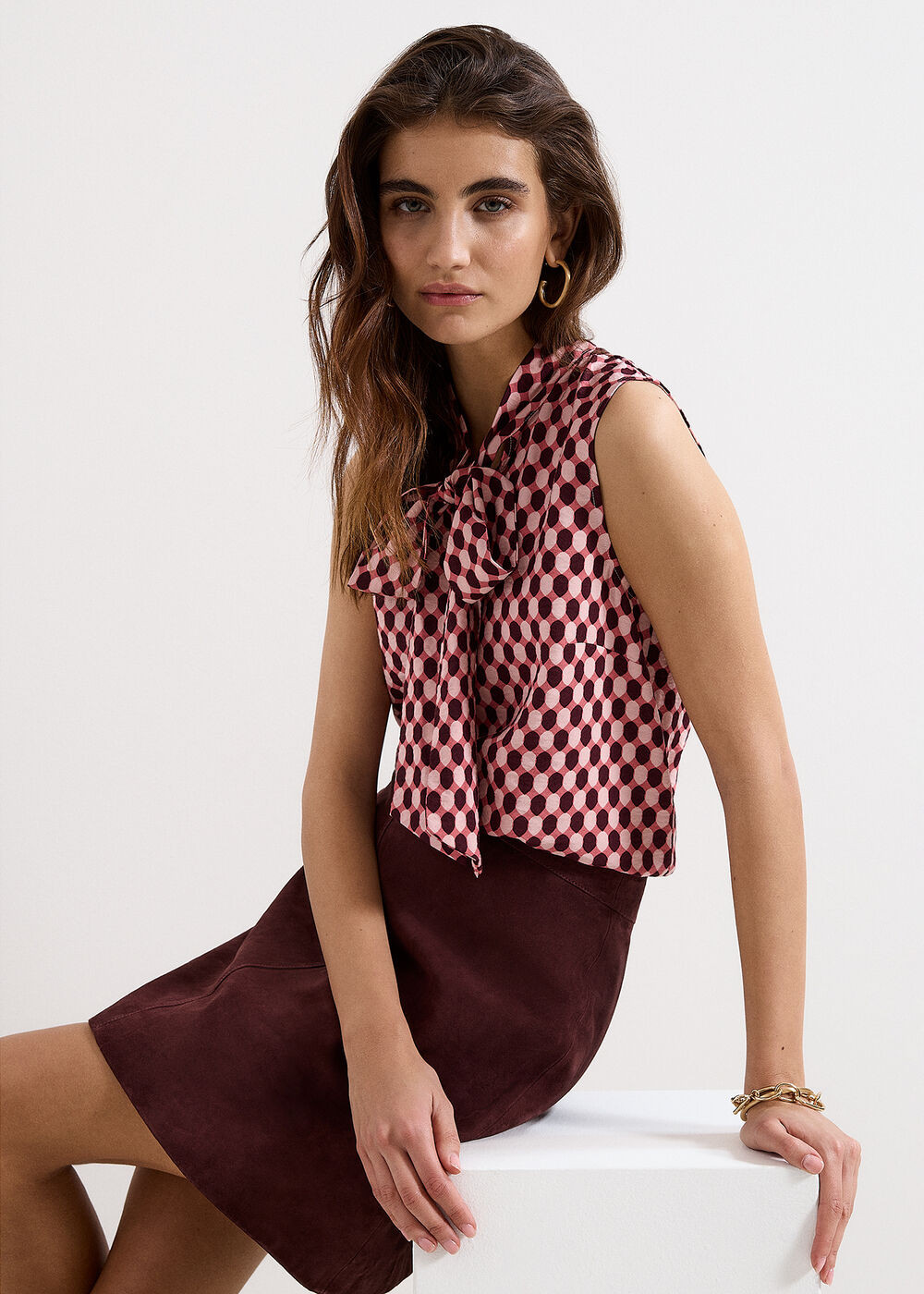 Junie Tie Neck Geo Print Sleeveless Top | Phase Eight UK | | Phase Eight