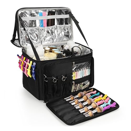 Relavel Hair Tools Travel Bag Hairstylist Traveling Bag Dual Layer Hairdresser Cosmetology Bag Storage Organizer Case for Hair Stylist Essentials, Barber Accessories with Adjustable Dividers | Amazon (US)
