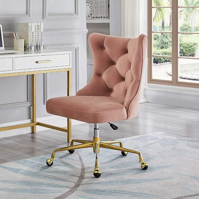 24KF Velvet Upholstered Tufted Button Home Office Chair with Golden Metal Base,Adjustable Desk Ch... | Amazon (US)