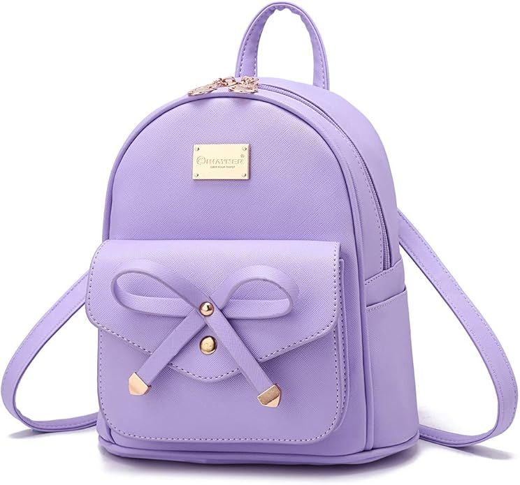 Girls Bowknot Cute Leather Backpack Mini Backpack Purse for Women | Amazon (US)