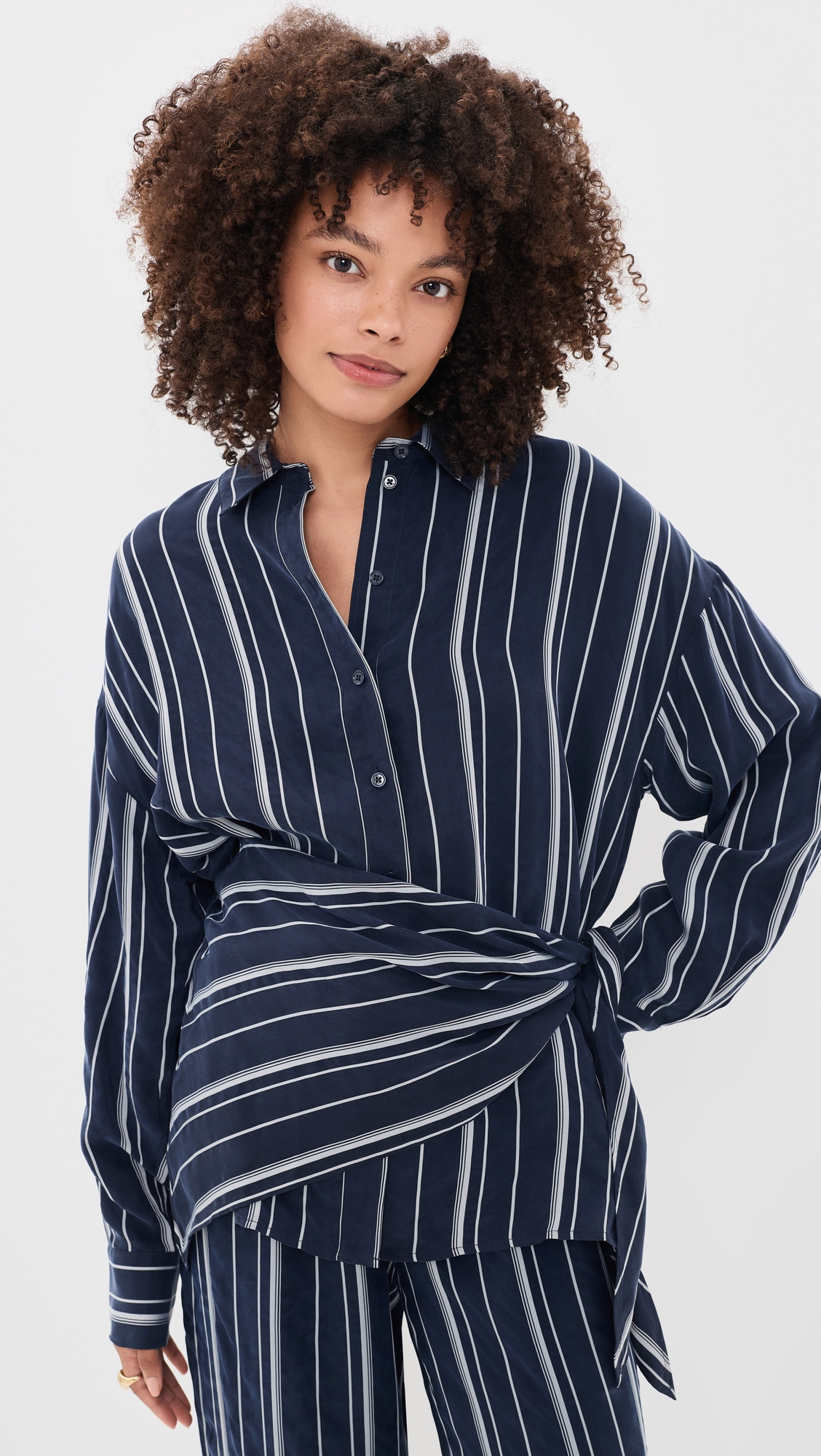 Favorite Daughter The Positano Button Down Shirt Midnight Grey Stripe XS | Shopbop