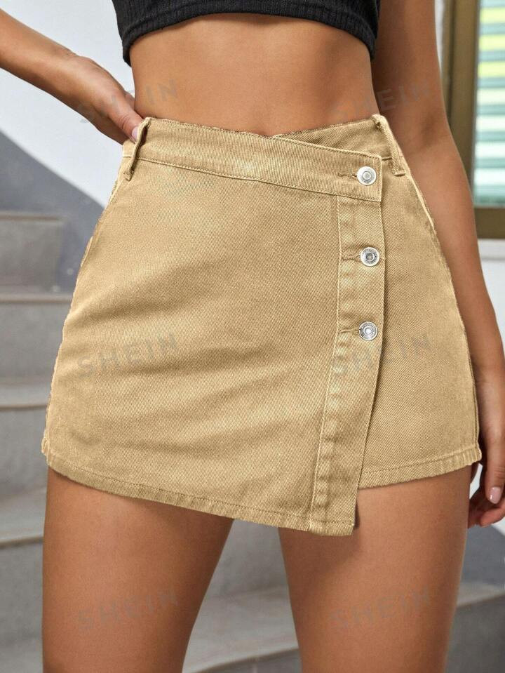 Button Front Denim Skort | SHEIN