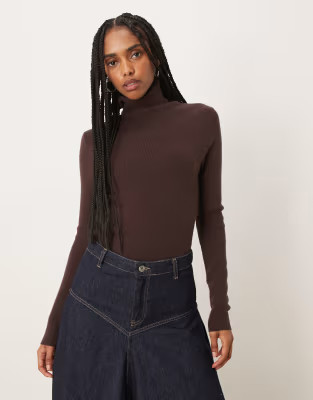 Vila roll neck knitted jumper in chocolate brown | ASOS (Global)