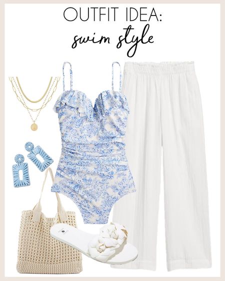 The most beautiful swim look! Perfect beach day outfit! 

#swimstyle

Blue and white floral one piece swimsuit. White linen pants. Affordable resort wear. Chic vacation outfit. Beach day outfit. Pool day look. Amazon beach bag  

#LTKSeasonal #LTKstyletip #LTKswim