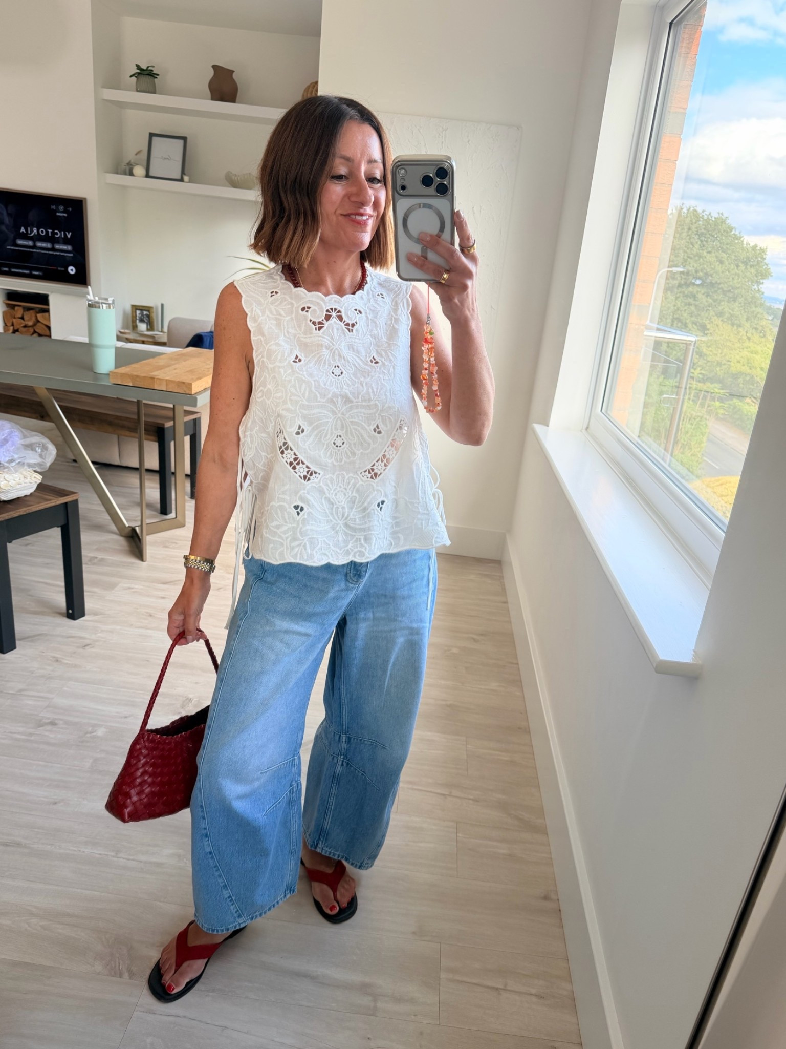 Jeans a one a pretty top. Exact top linked on my IG feed. Size down in the jeans. I’m 5ft 1 and wearing the 32 inch leg

#LTKuk #LTKsummer