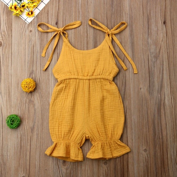 Solid Self-tie Cotton Romper | PatPat