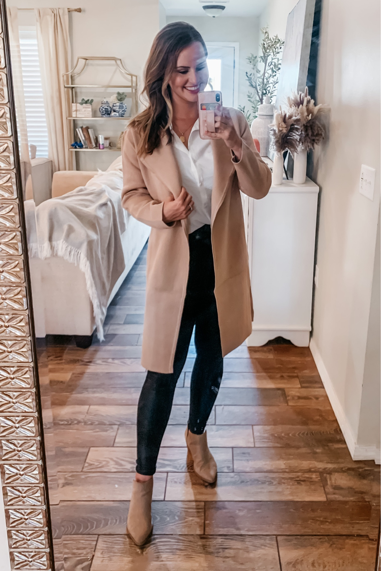 Amazon fashion finds! Love this winter outfit- perfect for work or weekend. Wearing the M in this coat / cardigan and the quality is AMAZING. Great piece for work or wear over dresses, church attire, wedding guest dress, etc. Worn with a white button down and faux leather leggings! 

Winter clothes. Work clothes. Teacher outfits. Workwear. Work style. Blazer. Jacket. Amazon jackets. coatigan. Fall coat. Faux leather leggings. Mom style. Fall fashion. Mom fashion. #LTKunder50 #ltkstyletip

#LTKHoliday #LTKSeasonal #LTKworkwear