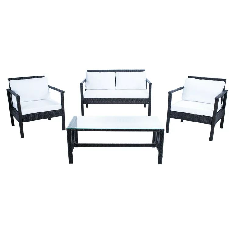 SAFAVIEH Outdoor Collection Garnen 4-Piece Patio Set Black/White Cushion | Walmart (US)