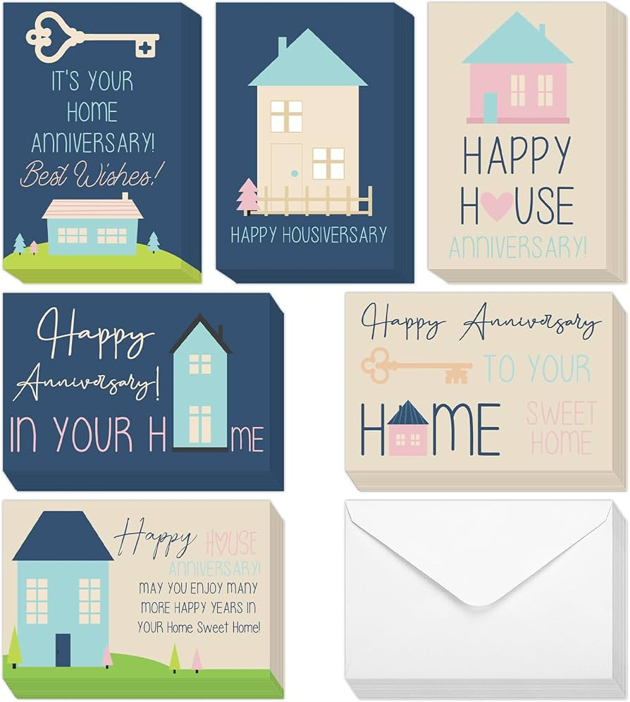 48 Pcs Happy Home Anniversary Cards with Envelopes Bulk Blank Welcome House Cards Real Estate Tha... | Amazon (US)