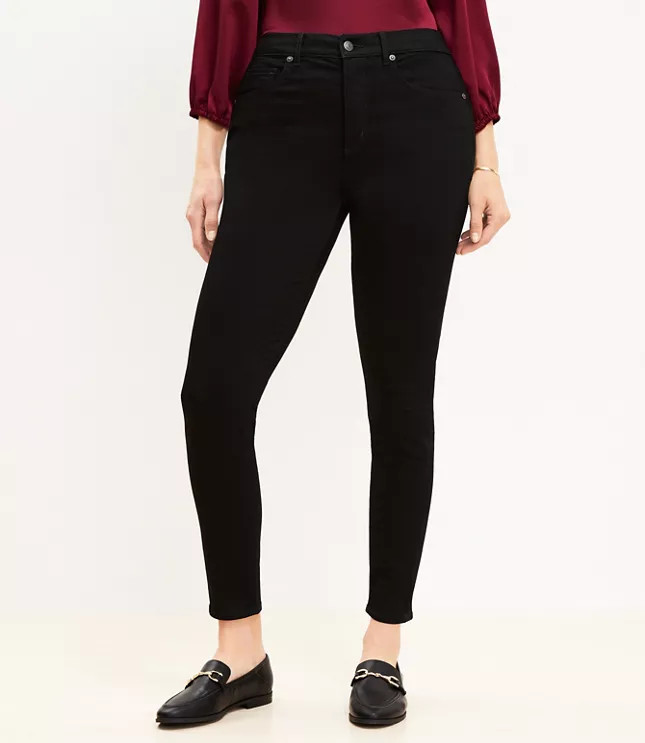 High Rise Skinny Jeans in Black | LOFT