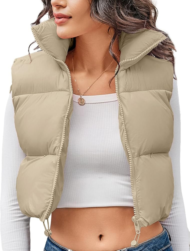 Kissonic Women's Cropped Puffer Vest Lightweight Fluffy Vest Sleeveless Warm Winter Outerwear | Amazon (US)