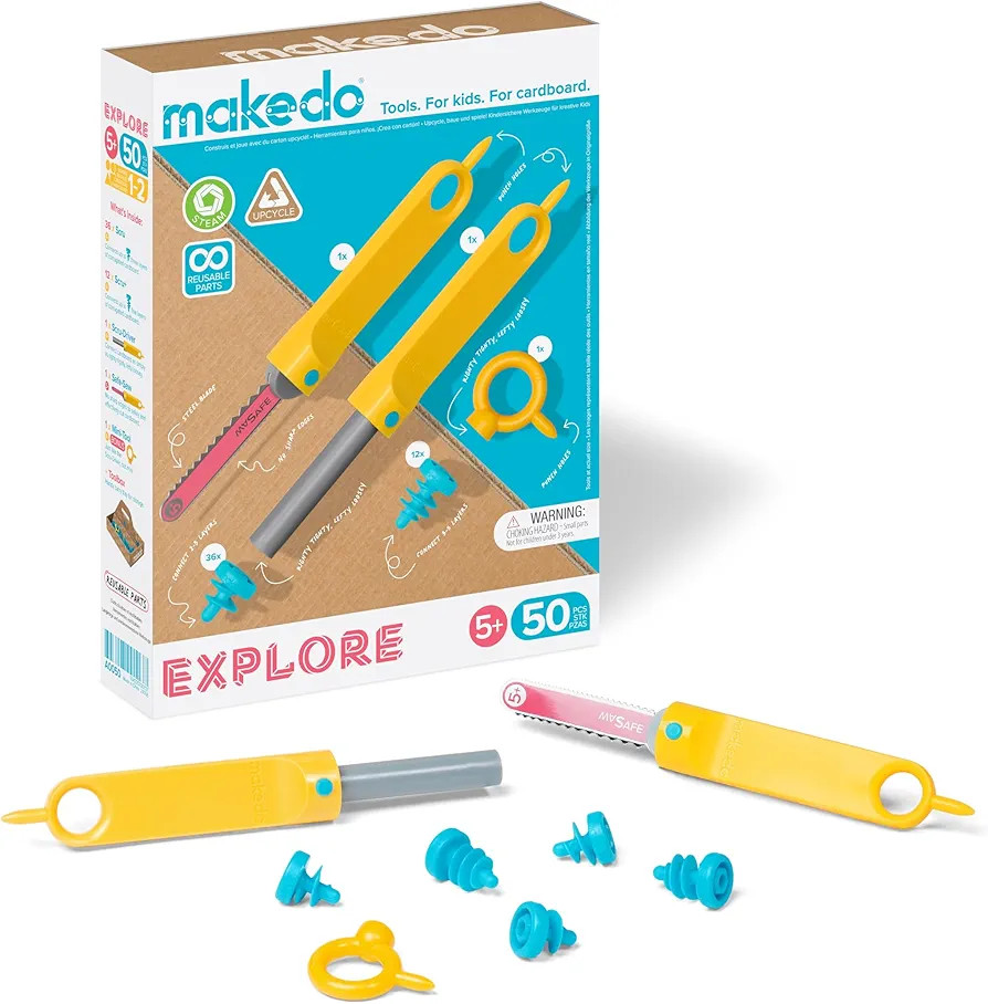 Makedo Explore | Upcycled Cardboard Construction Toolkit in Small Toolbox (50 Pieces) | STEM + ST... | Amazon (US)