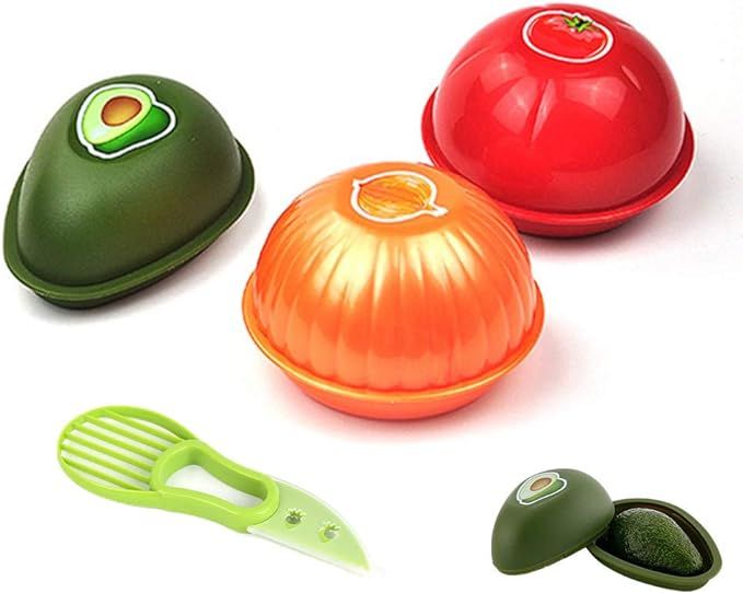 KeepingcooX Onion, Tomato, and Avocado Keepers + Avocado Slicer/Cutter Set, Vegetable Shaped Food... | Amazon (US)