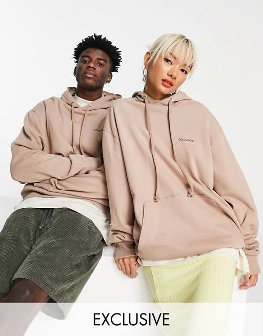 COLLUSION Unisex oversized hoodie with logo print in brown | ASOS (Global)