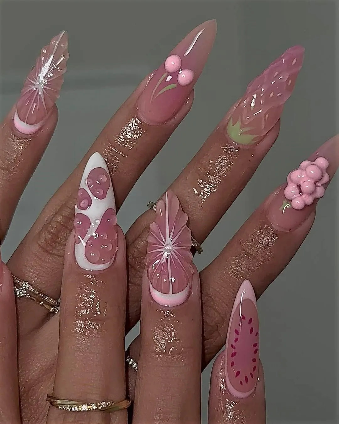 Cute Pink Press On Nails with Fruits, Handcrafted Summer Nail Art, Strawberry Cherry Press On Nai... | Etsy (US)