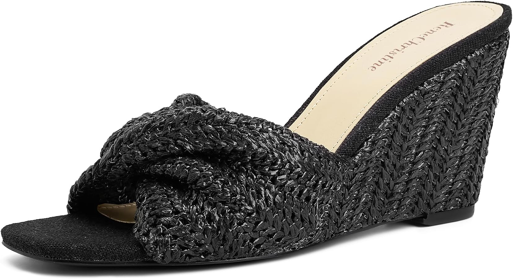 Women's Wedges Heeled Slippers Fabric Heels Slip on Comfy Evening Dress Woven Sandals Square Toe ... | Amazon (US)