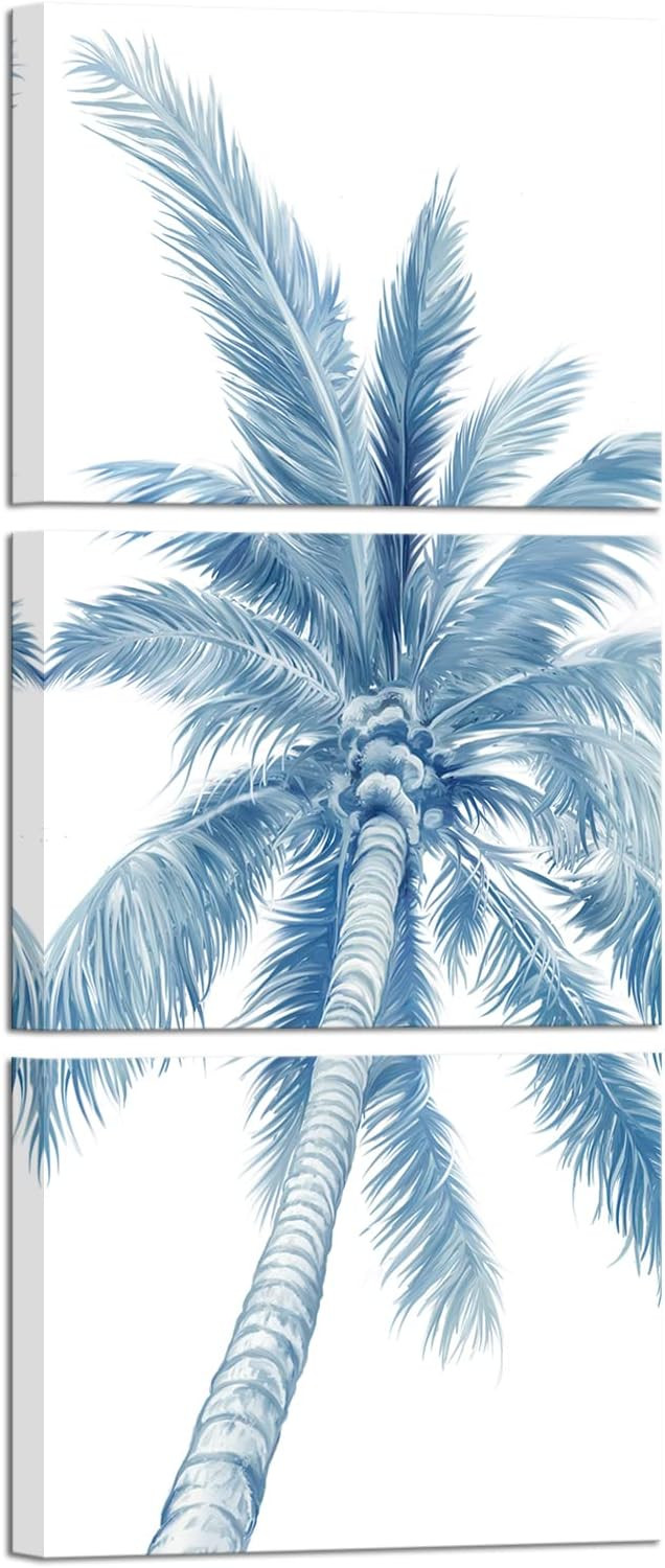 sechars 3 Piece Palm Tree Canvas Wall Art Modern Navy Blue Bathroom Decor Tropical Botanical Pain... | Amazon (US)