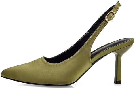 GENSHUO Kitten Heel Slingback Pumps, Women's Closed Pointed Toe 3 Inch High Shoes with Buckle Str... | Amazon (US)