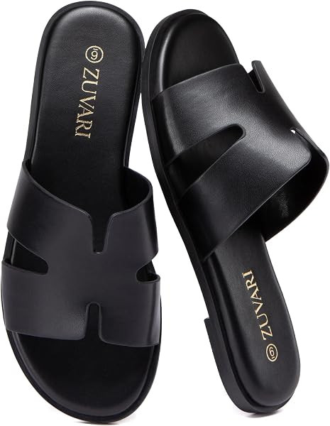 Women's Flat Sandals Open Toe Leather Slippers for Summer Slip On Beach Mules Dressy Comfortable ... | Amazon (US)
