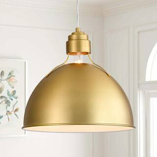 Fahrettin 1-Light Brushed Gold Modern Dome Pendant Light | The Home Depot