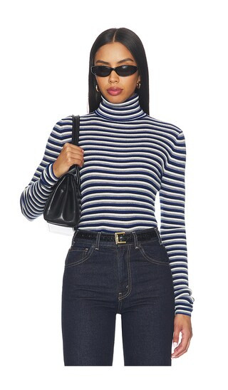 The Amelia Long Sleeve Top in Cobalt Mini Stripe | Revolve Clothing (Global)