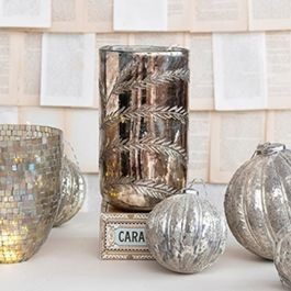 Antiqued Etched Glass Hurricane Vase | Antique Farm House