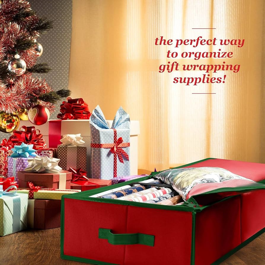 Premium Gift Wrap Organizer, Christmas Wrapping Paper Storage Bag w/Useful Pockets for Xmas Acces... | Amazon (US)