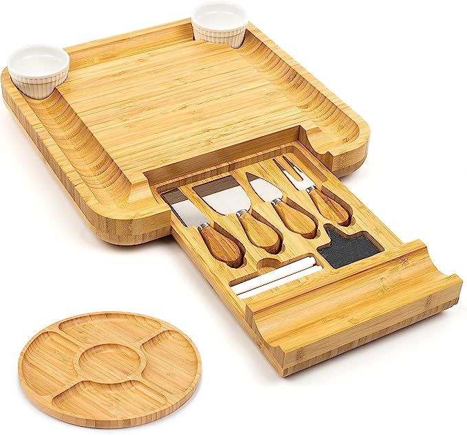 SMIRLY Bamboo Cheese Board and Knife Set: Large Charcuterie Boards Set & Cheese Platter - Unique ... | Amazon (US)