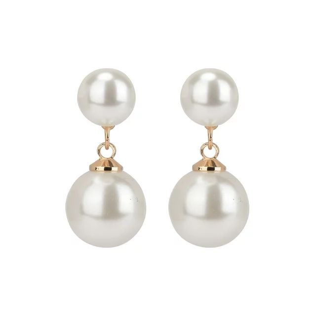 Time And Tru Women's Gold Faux Pearl Drop Earring | Walmart (US)