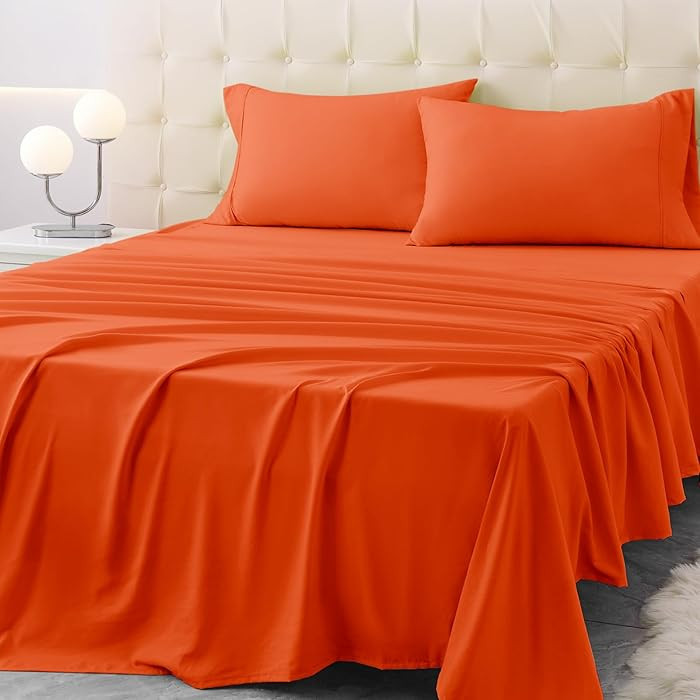 King Size Terracotta Bed Sheet Set - 4 Piece Soft Microfiber Sheets with Deep Pockets, Cooling Te... | Amazon (US)